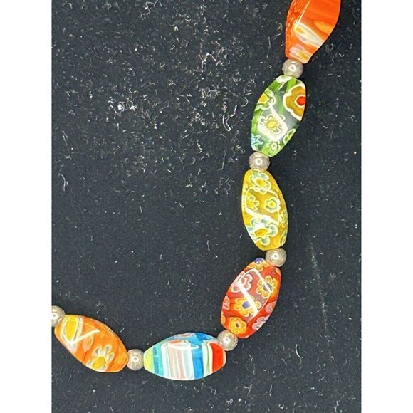 Colorful Millefiori Glass Bead Necklace - Vibrant & Funky Jewelry Piece For Boho - Picture 2 of 4